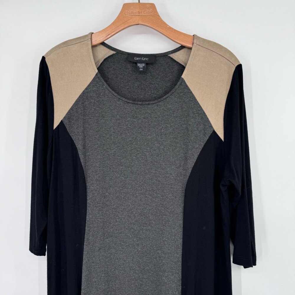 Karen Kane Colorblock  Womens size 2X plus 3/4 Sleeve Knee-Length tunic dress - Picture 6 of 11